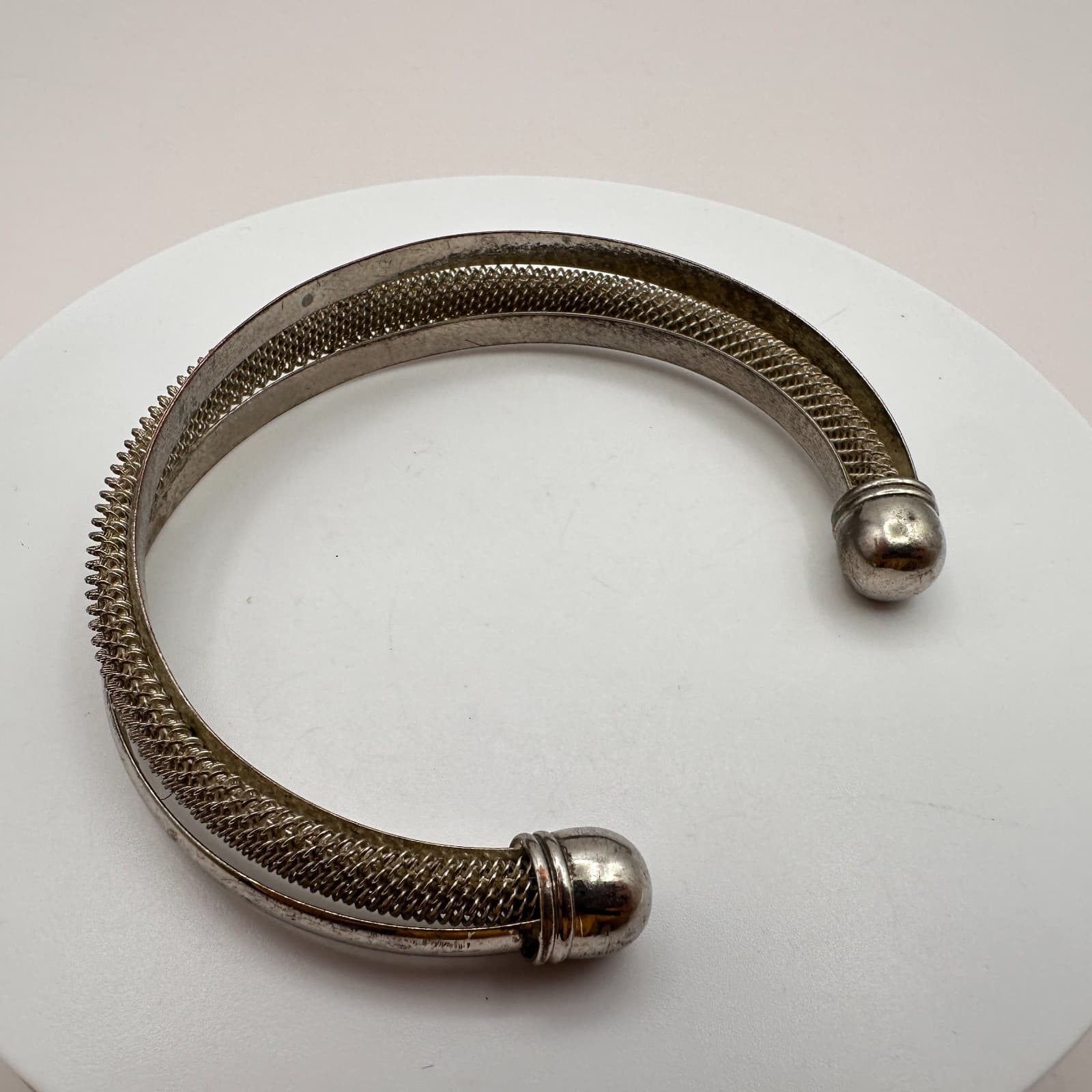 Vintage 90s SilverTone Mesh Cuff Bangle Bracelet Minimalist Boho Fashion Jewelry
