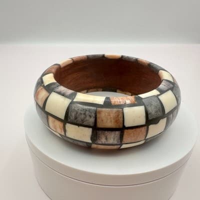 Vintage 90s Checkered Bangle Bracelet Boho Women's Classic Fashion Jewelry