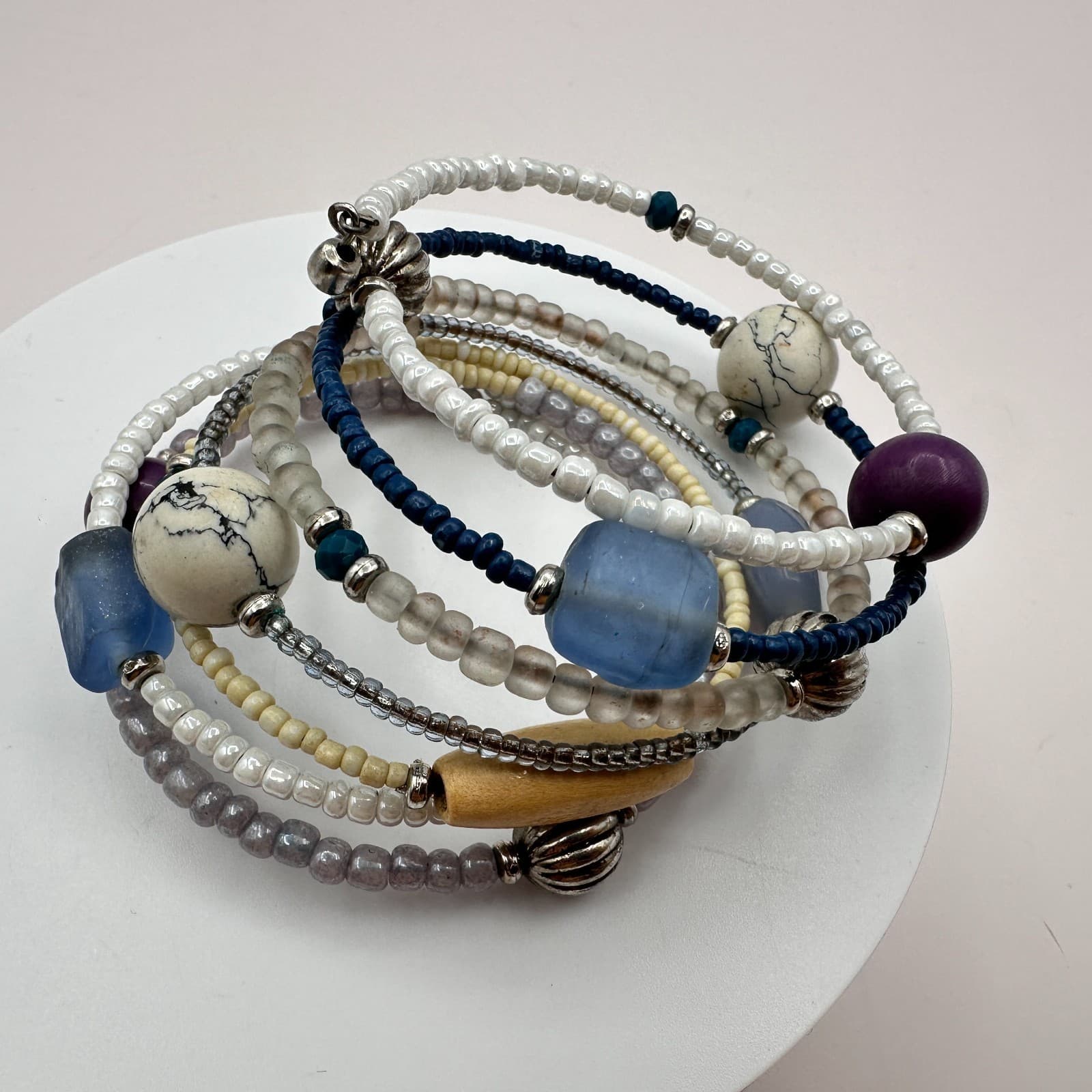 Vintage 90s Multi-Strand Wrap Bracelet Glass Beads Boho Women's Fashion Jewelry