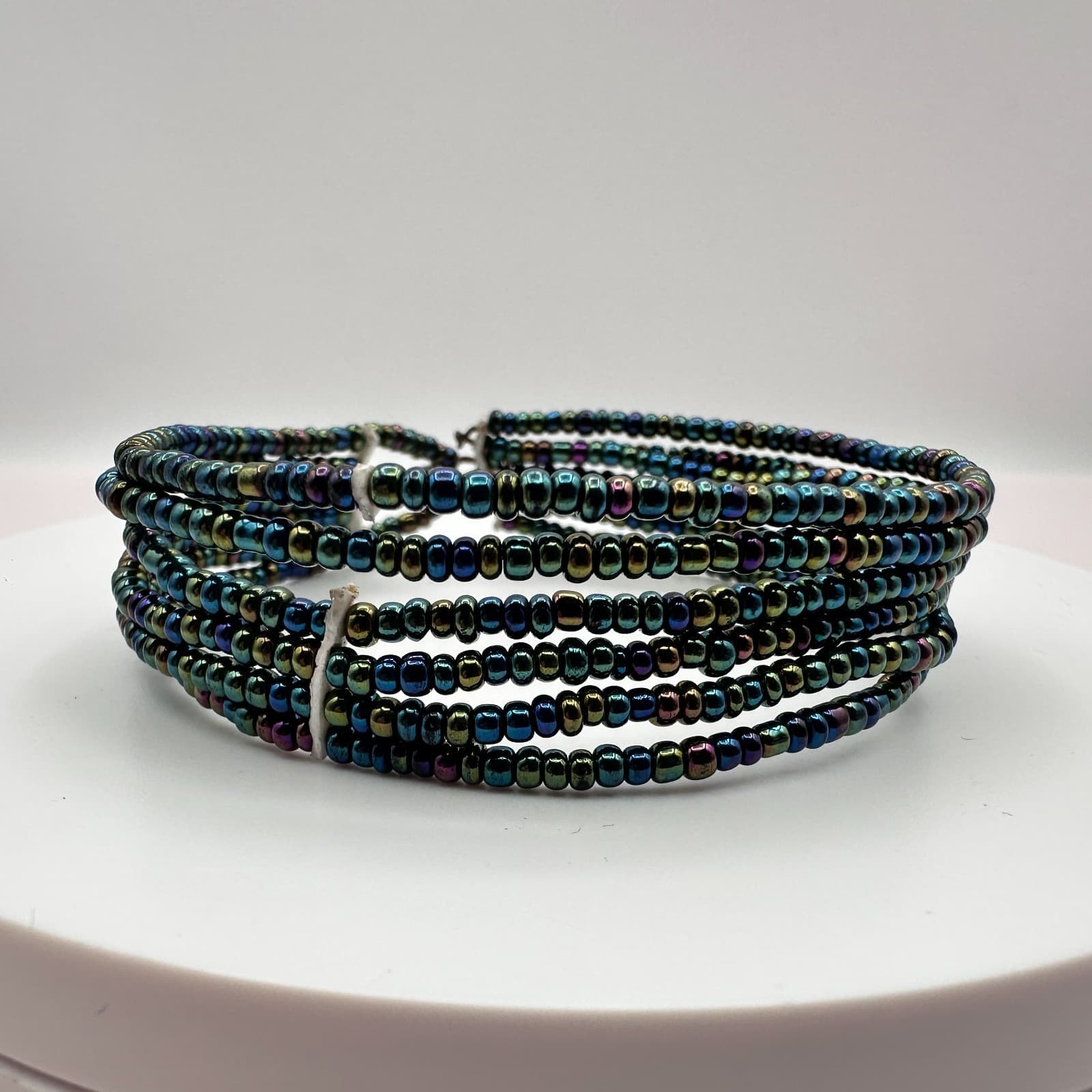 Vintage Y2K Iridescent Seed Beaded Multi-Strand Wrap Bracelet Boho Jewelry 90s