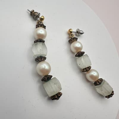 Vintage Y2K Faux Pearl Frosted Beaded Dangle Earrings Women's Classic Jewelry