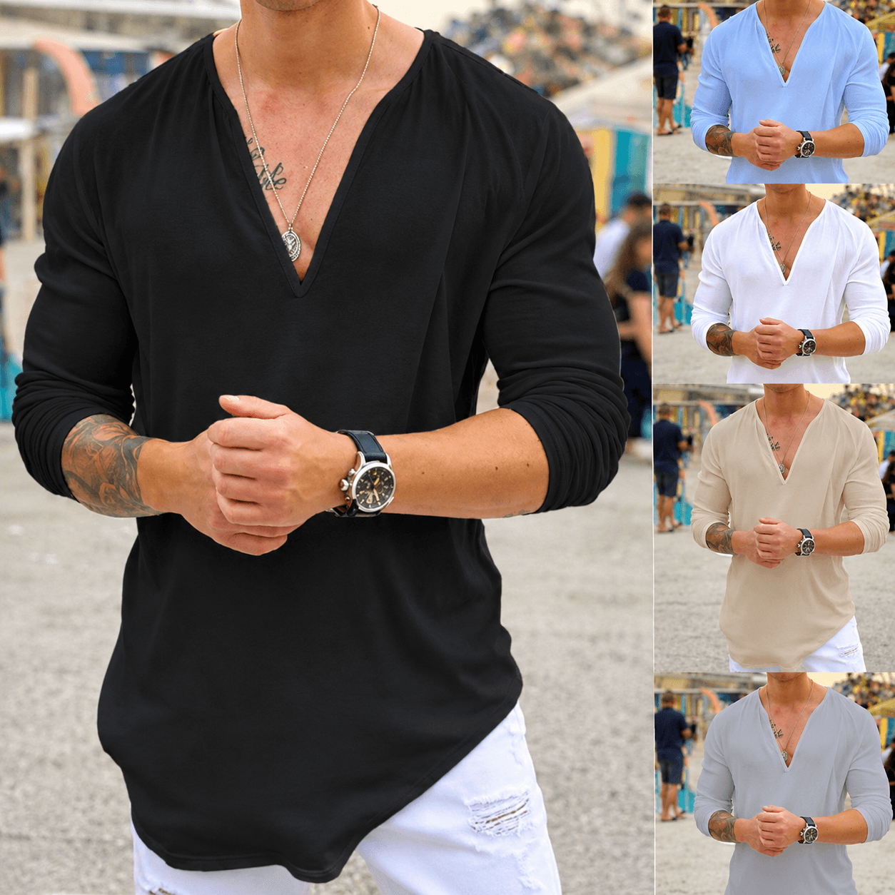 European V-Neck Long Sleeve