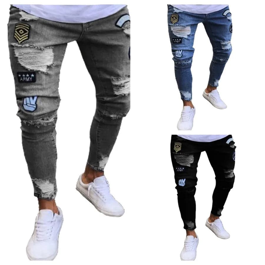 Knee Holes and Zipper Slim Fit