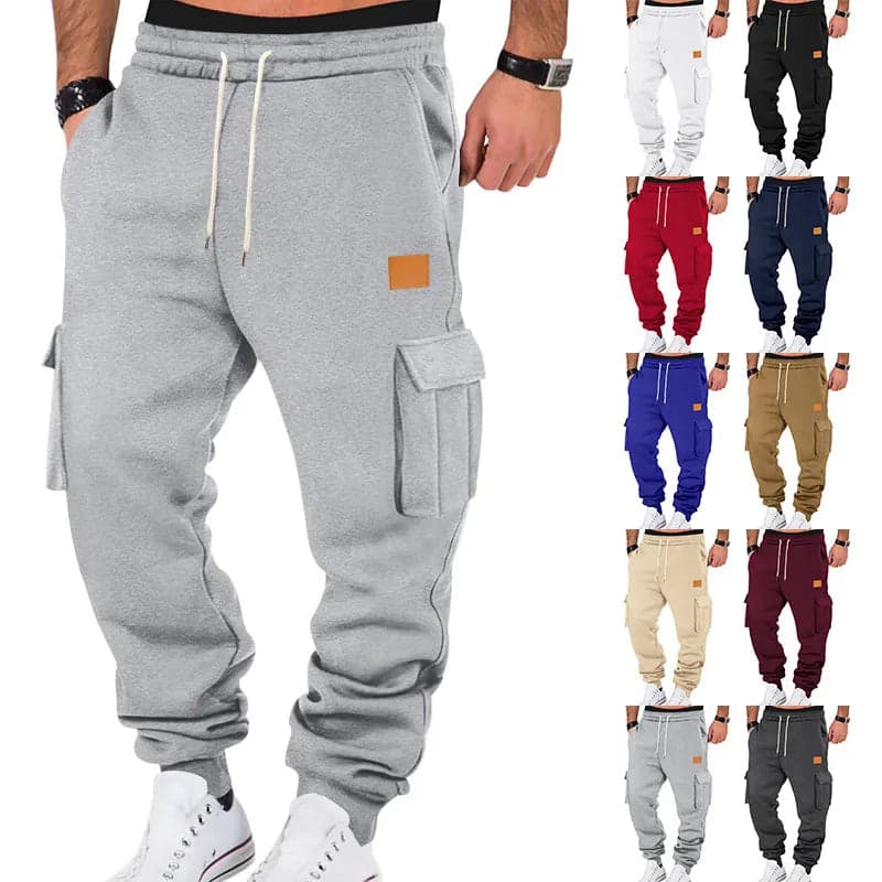 American Style Men's Casual Long Trousers Autumn Winter Sports Leisure Pants Multiple Pockets Workwear Sweatpants