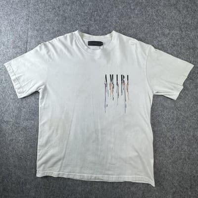 Amiri Shirt Mens Medium White Paint Drip Logo Graphic Double Sided Tee