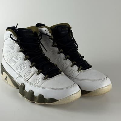 Air Jordan 9 Retro Shoes Mens Size 10.5 White Militia Green Statue 302370-109
