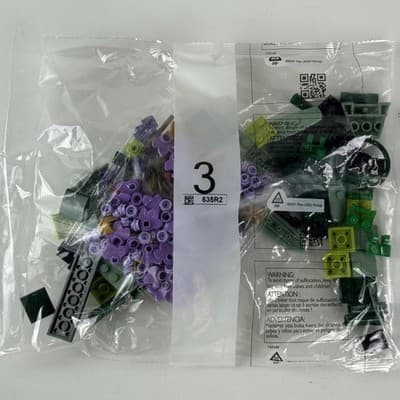 Retired LEGO Parts Bag 3 635R2 Purple Flower Plant Pieces Green New Sealed
