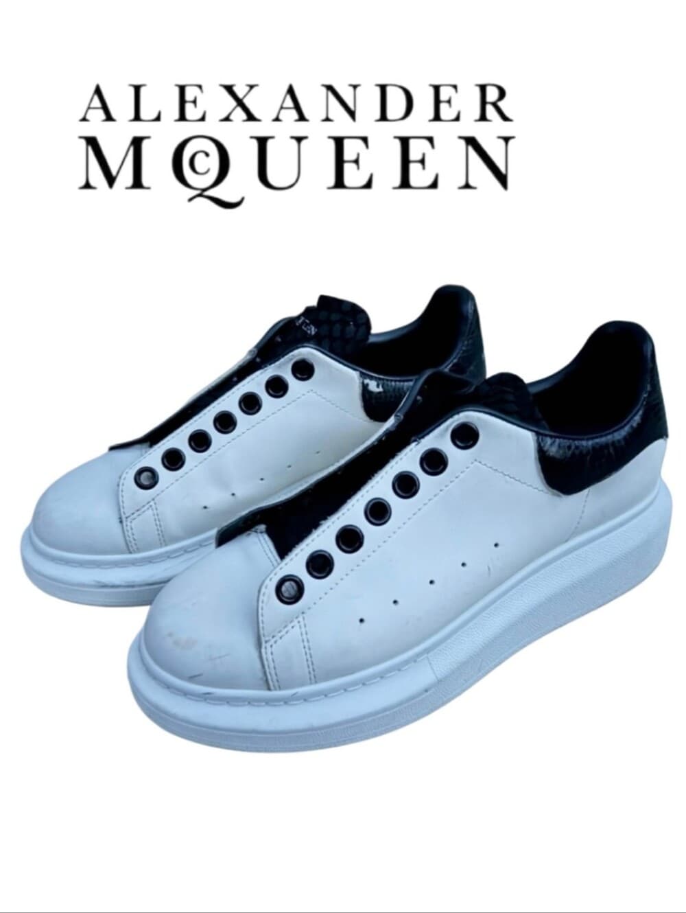 ALEXANDER MCQUEEN White Platform Oversized Sneakers with Black Accents W8.5 M6.5