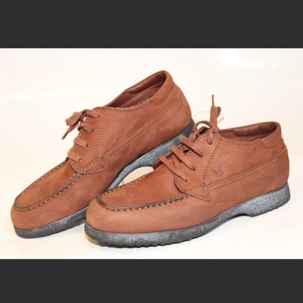 Tod's Italy Hand Made 37 7 Brown Leather Lace Up Oxfords Shoes