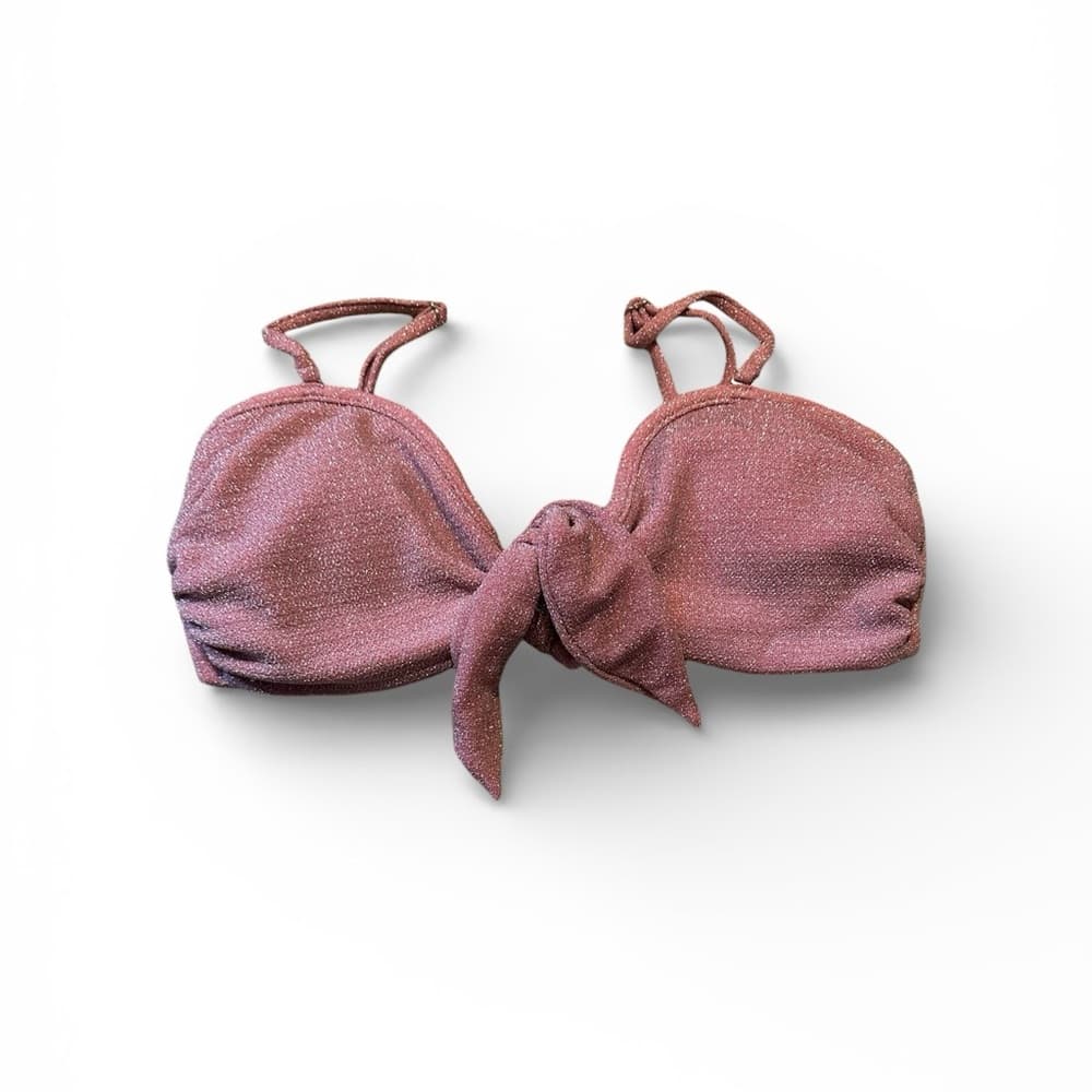 Ramy Brook Venus lurex bow bikini top pink