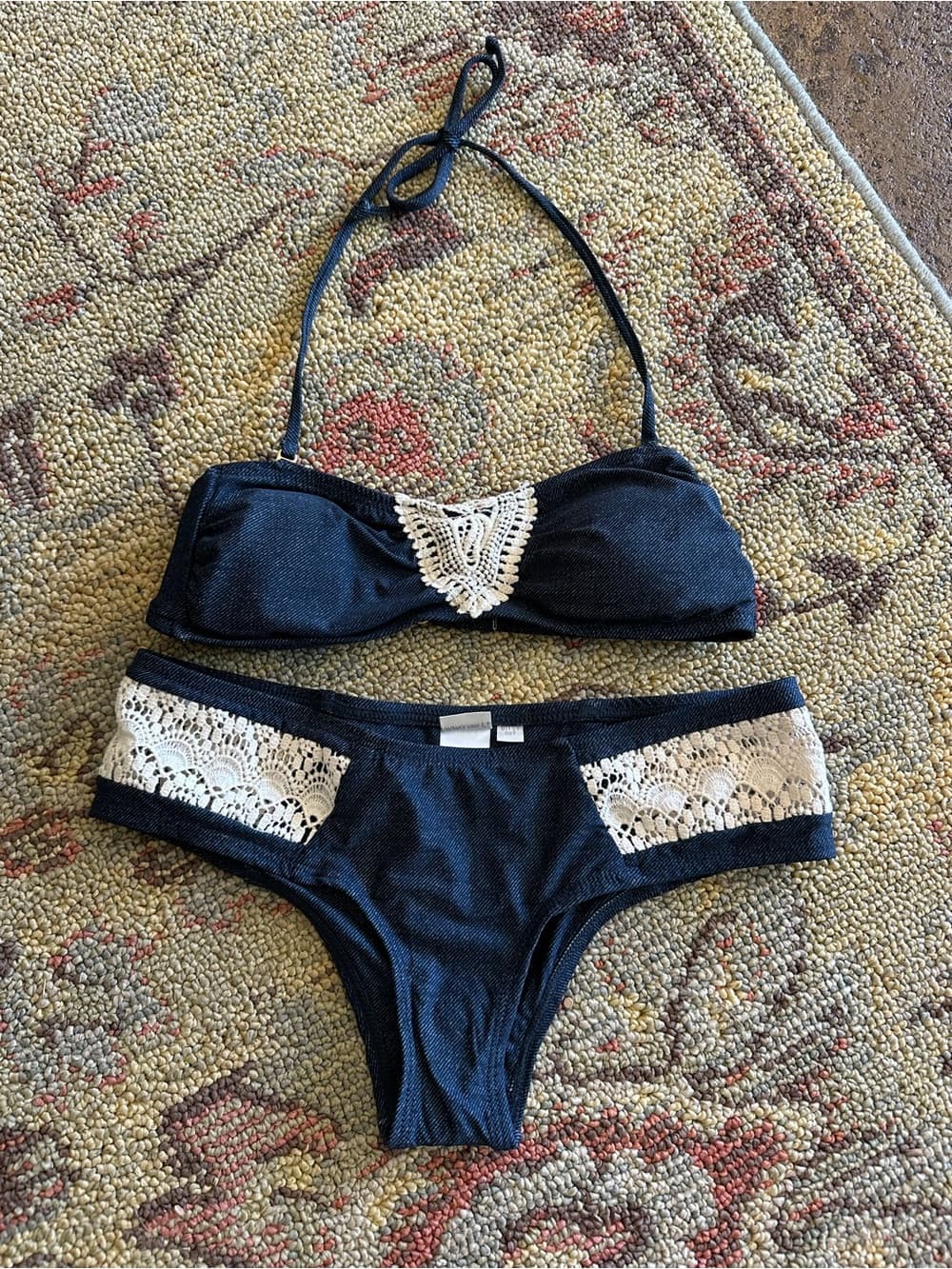 NWOT L*Space crochet faux denim bikini set extra small