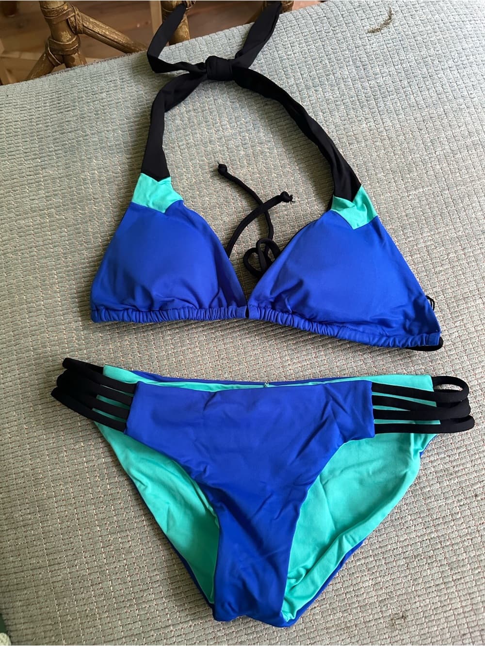 NWOT L*Space Low Down bikini set black blue teal