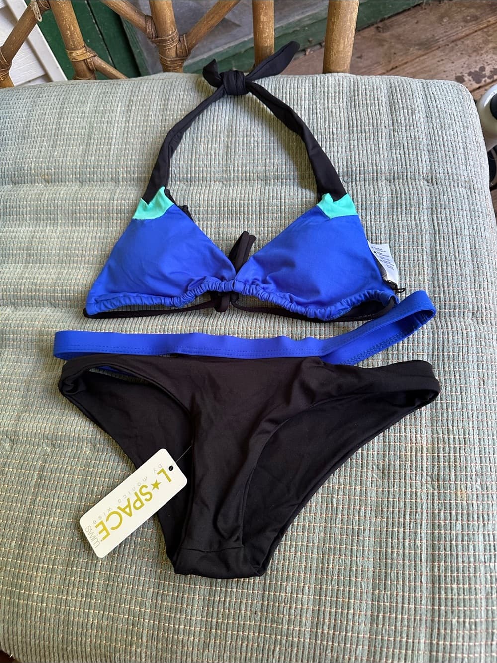 NWT L*Space colorblock bikini set black blue extra small