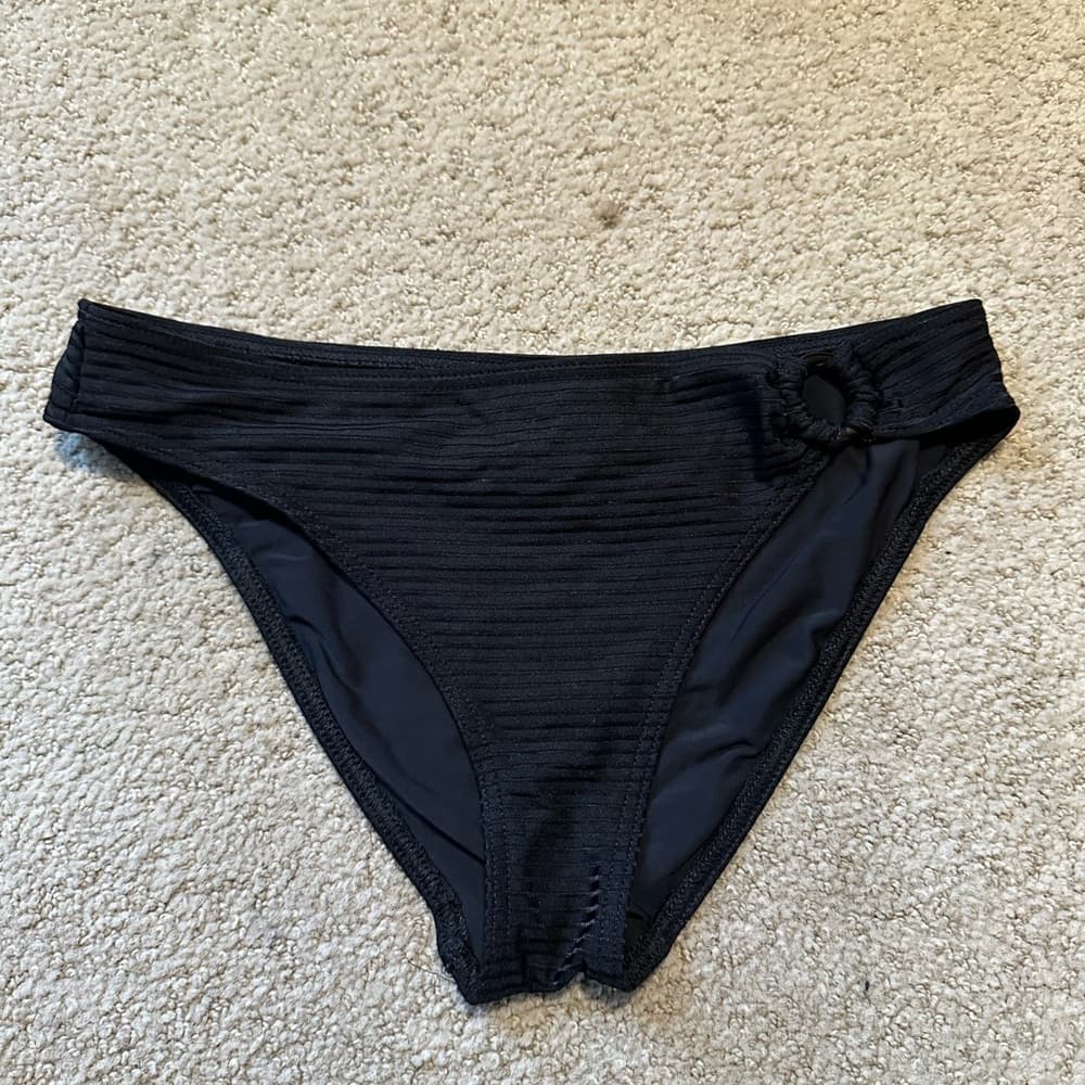Solid and Striped ribbed bikini bottoms black