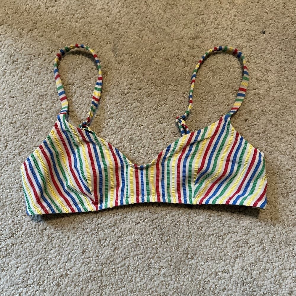 Solid and Striped The Rachel striped seersucker bikini top xs