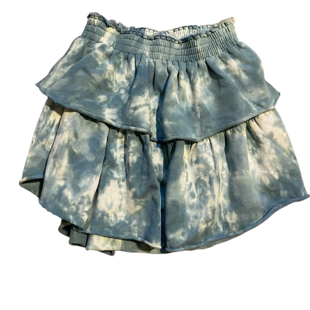 LoveShackFancy tie dye mini skirt blue small