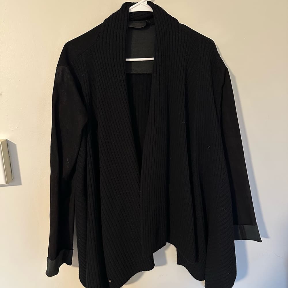 Donna Karan Cashmere Leather cardigan black