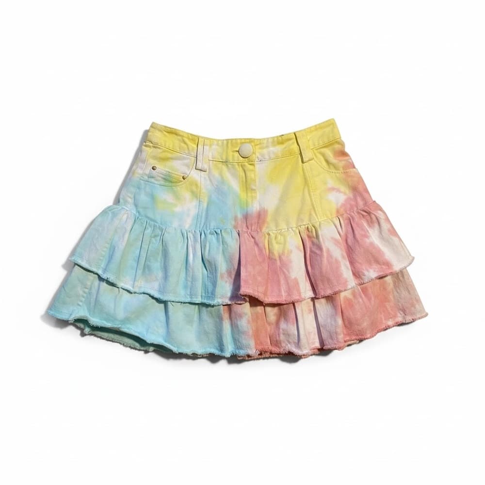 LoveShackFancy Landen denim tie dye skirt 0