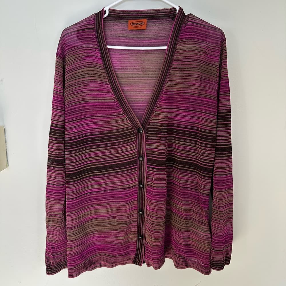 Missoni metallic knit cardigan purple brown