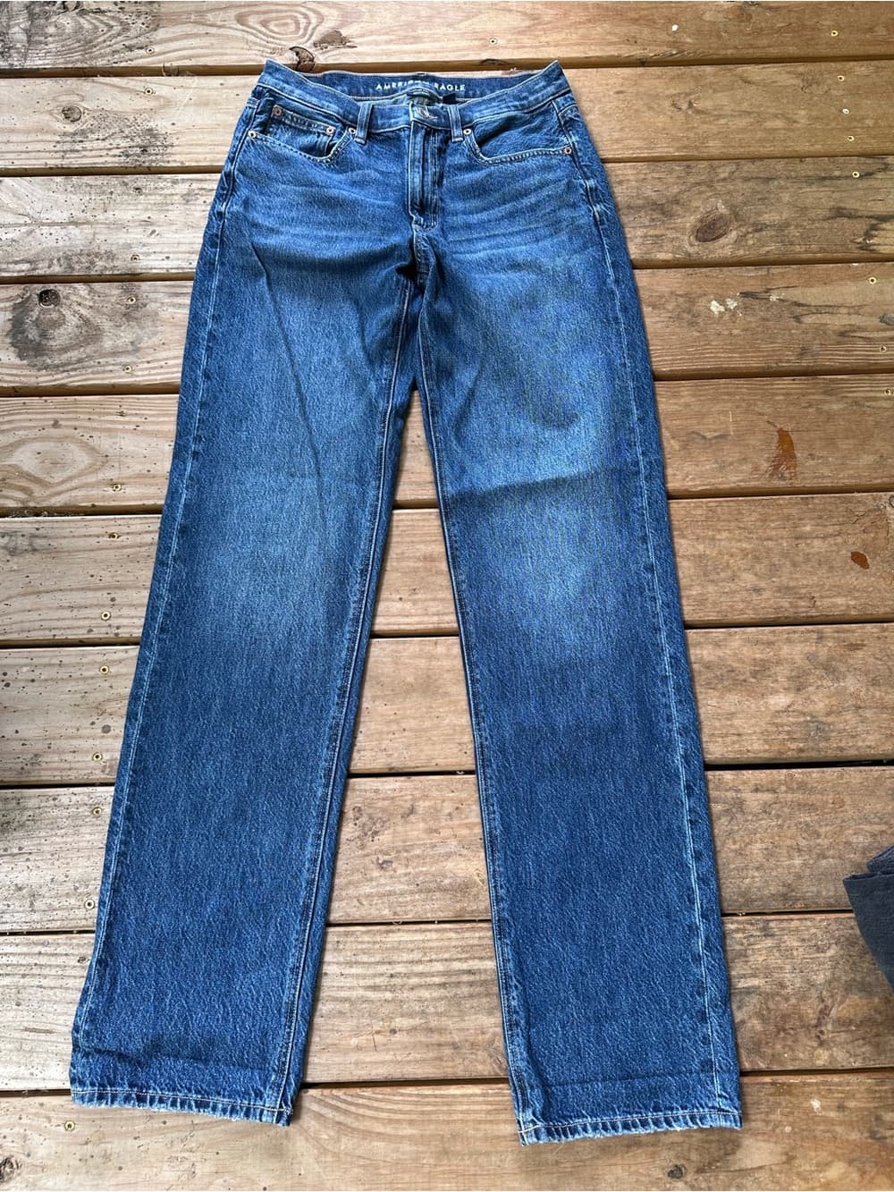 American Eagle low rise baggy straight jeans dark indigo 4 long