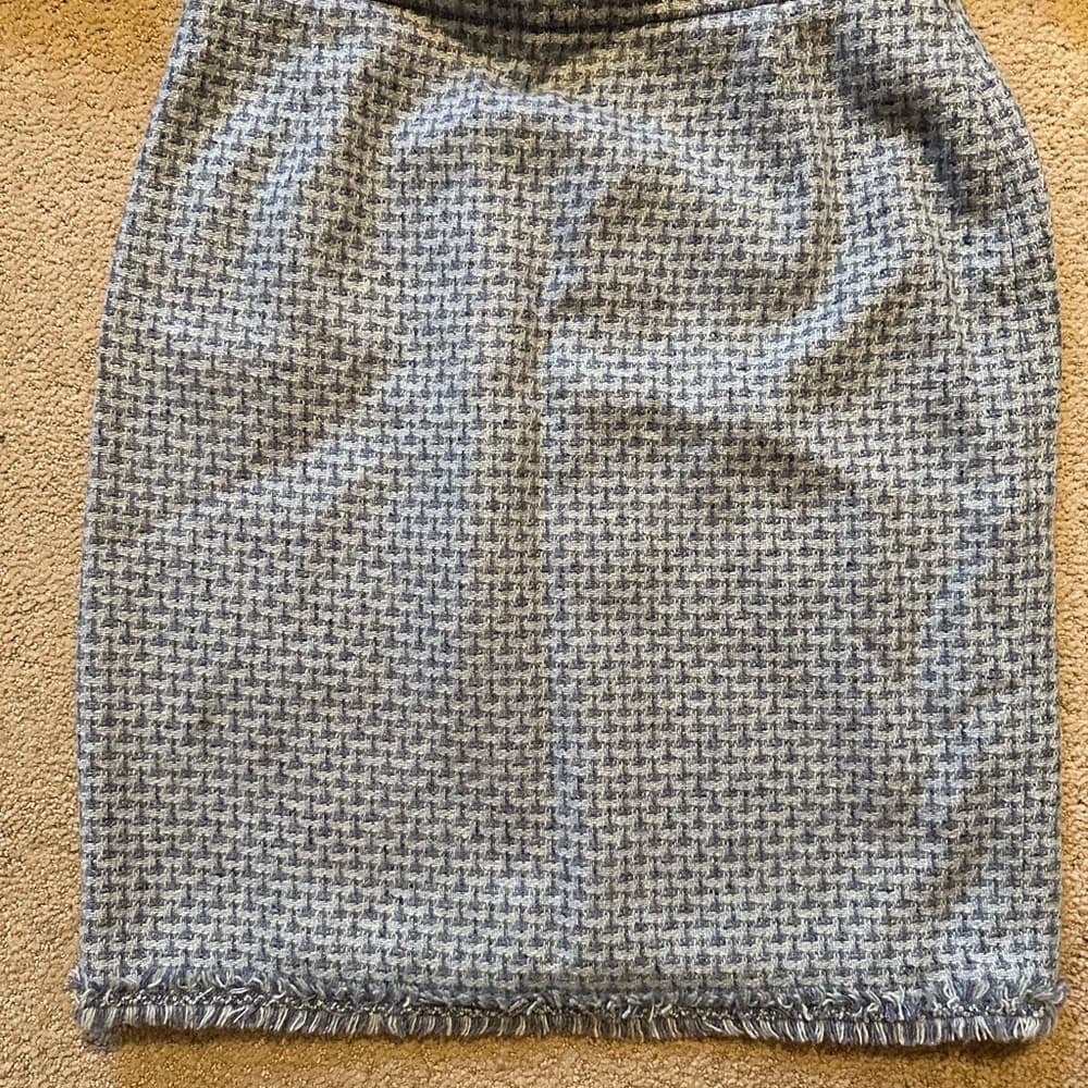 Vintage Escada tweed skirt suit blue silver