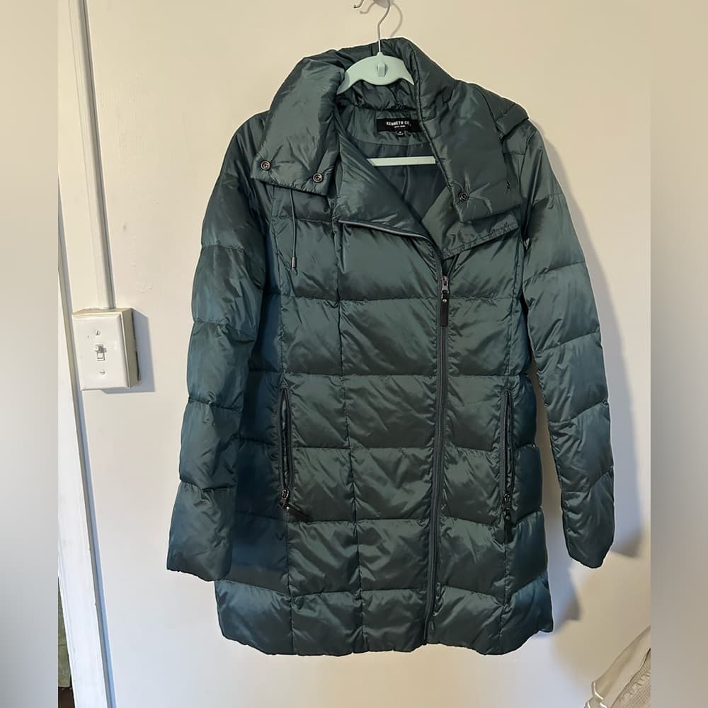 Kenneth Cole down filled long puffer jacket teal