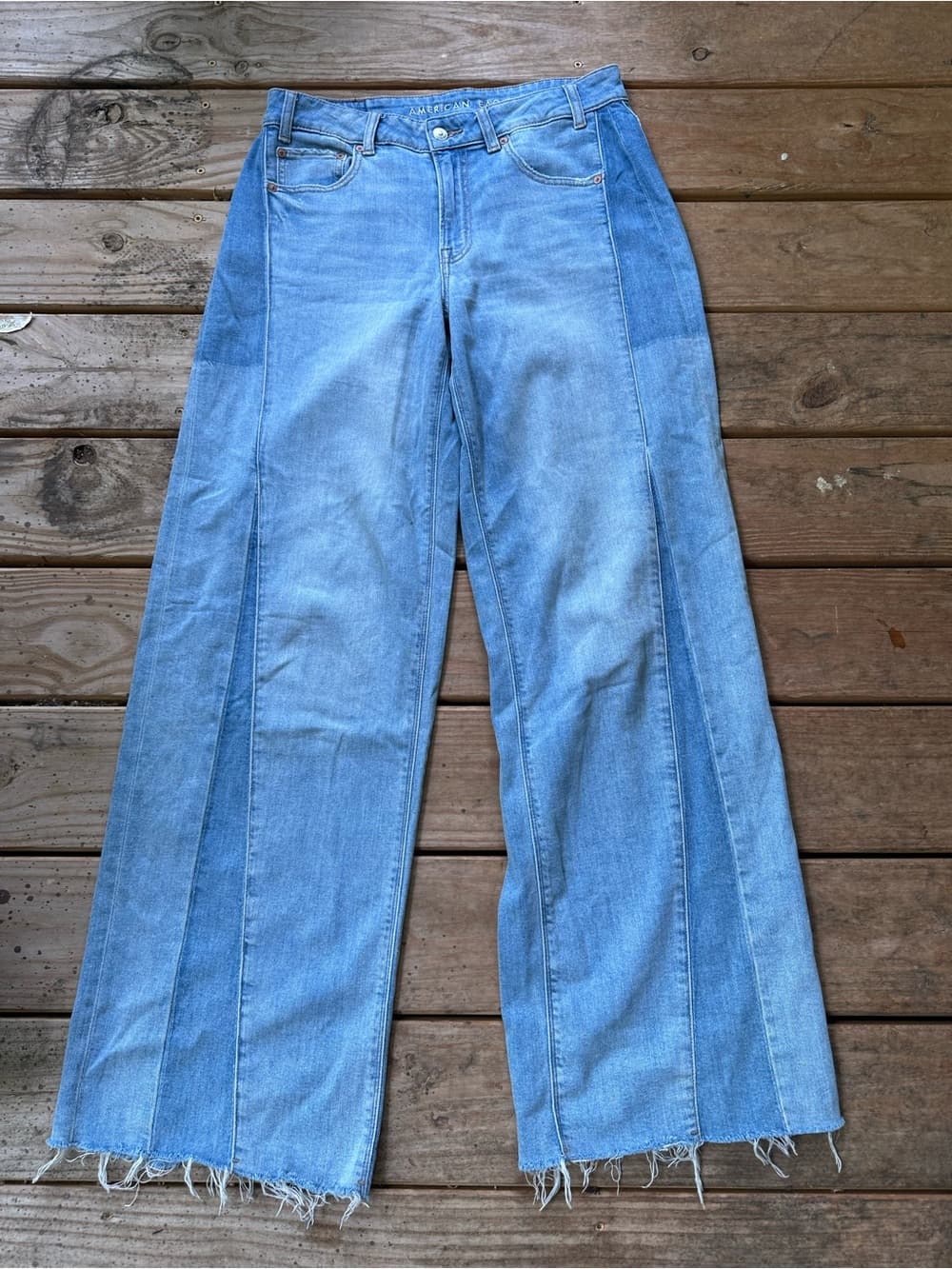 American Eagle low rise baggy wide leg patchwork jeans 6 extra long