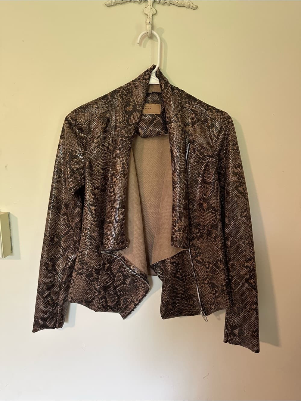 Blank NYC faux snakeskin drape front biker jacket