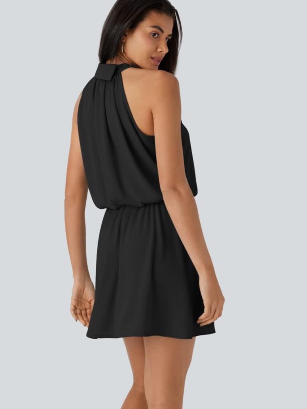 NWOT Halara Halter Flowy Mini Dress black large