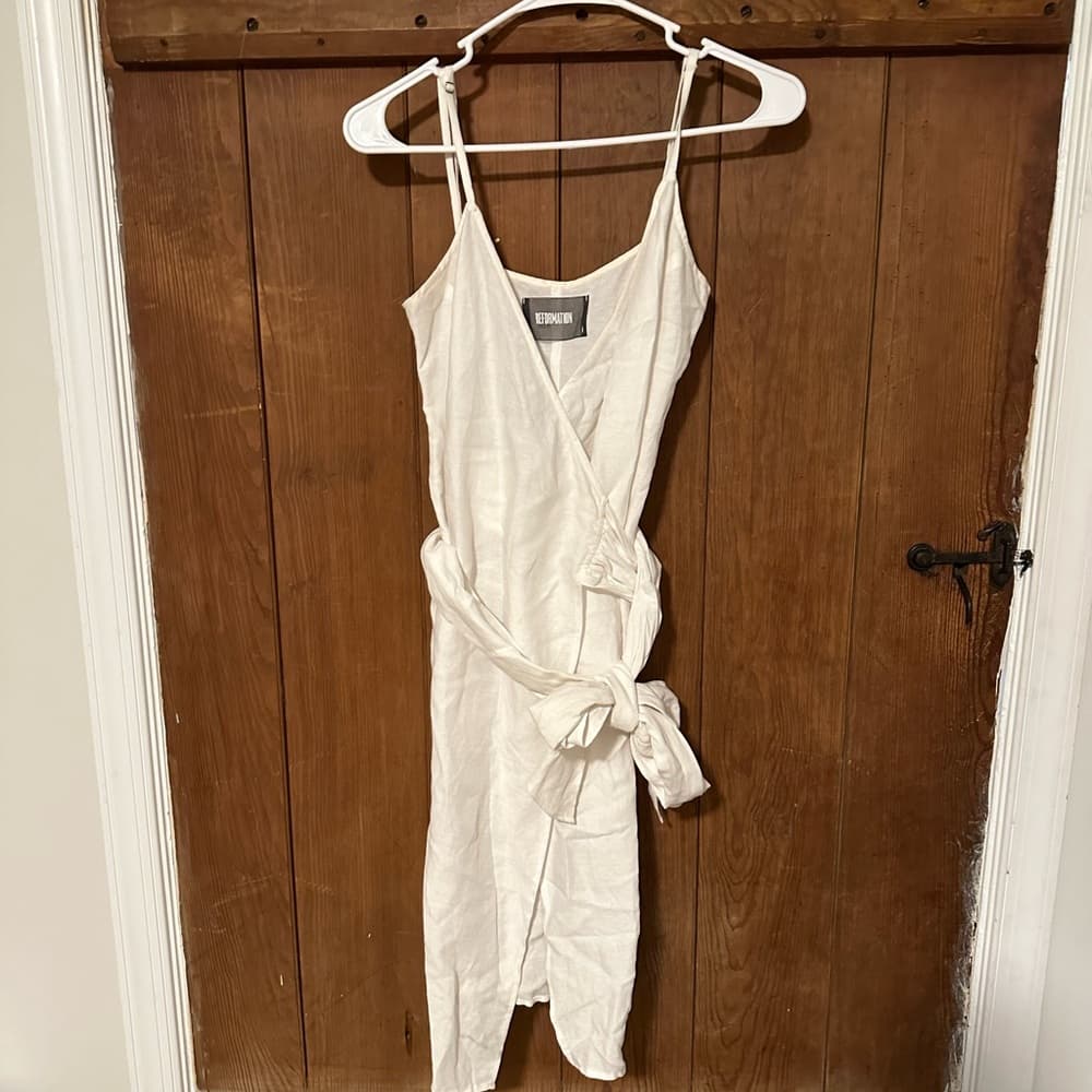 Reformation Cruz linen blend wrap dress white xs