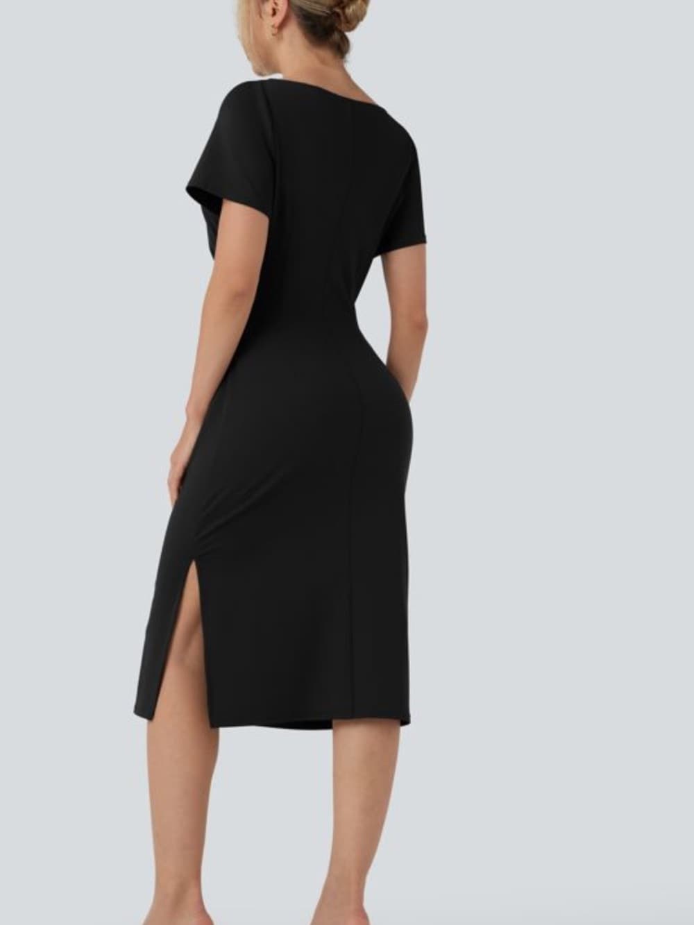 NWOT Halara Short Sleeve Ruched Bodycon Midi Work Dress black extra large
