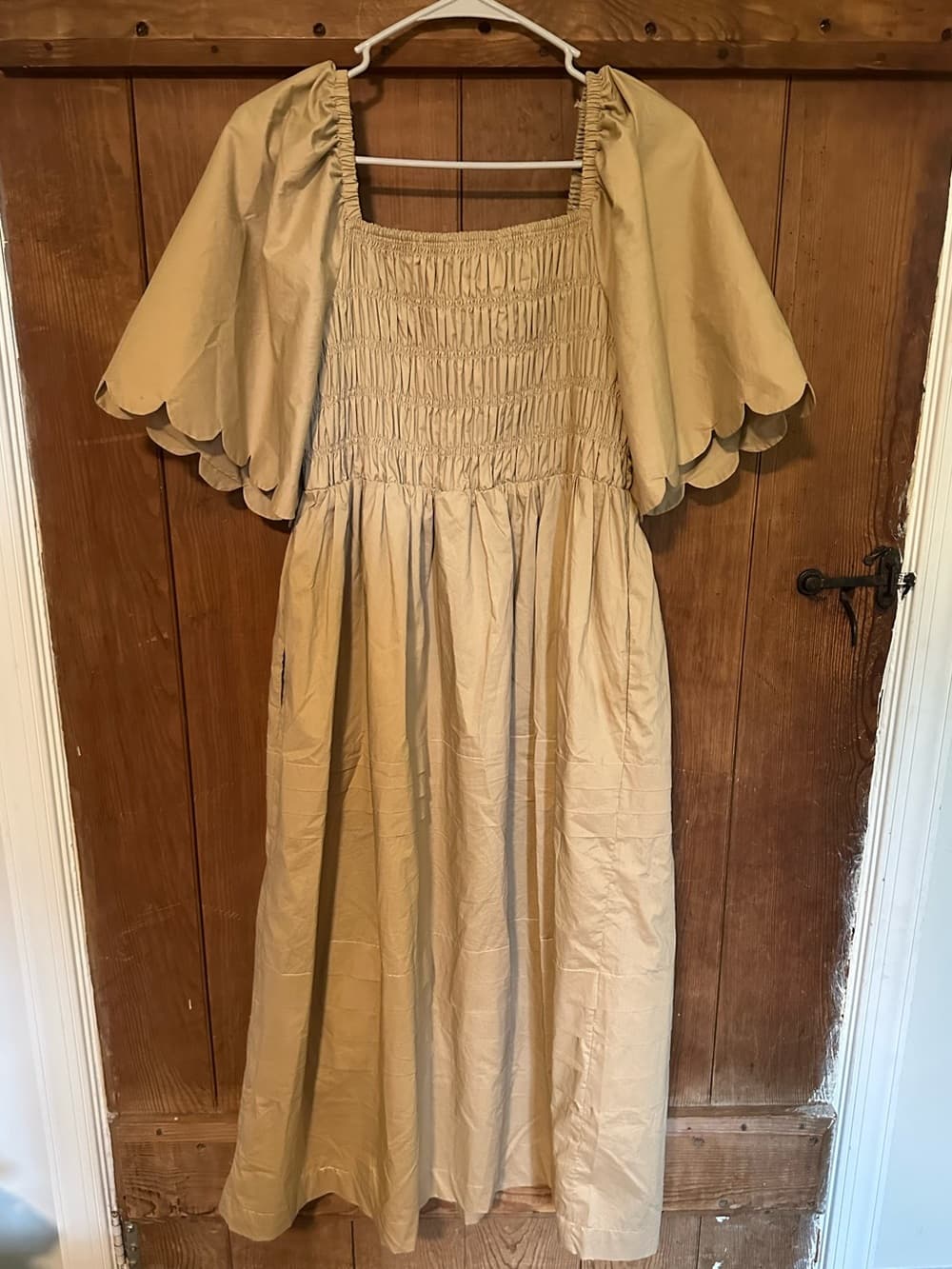 English Factory scallop detail midi dress tan small