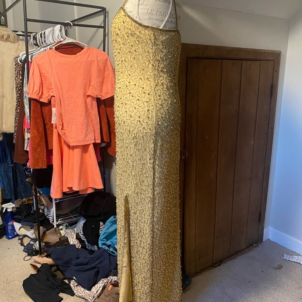 Scala maxi silk hand beaded gown gold small