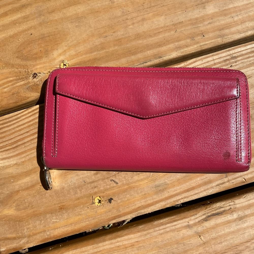 Cartier zip around long wallet red silver leather