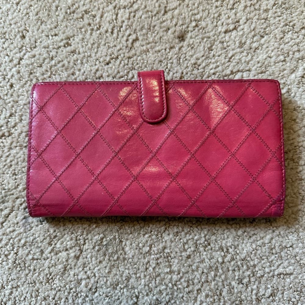 Chanel Diamond Stitch collection long flap wallet pink gold