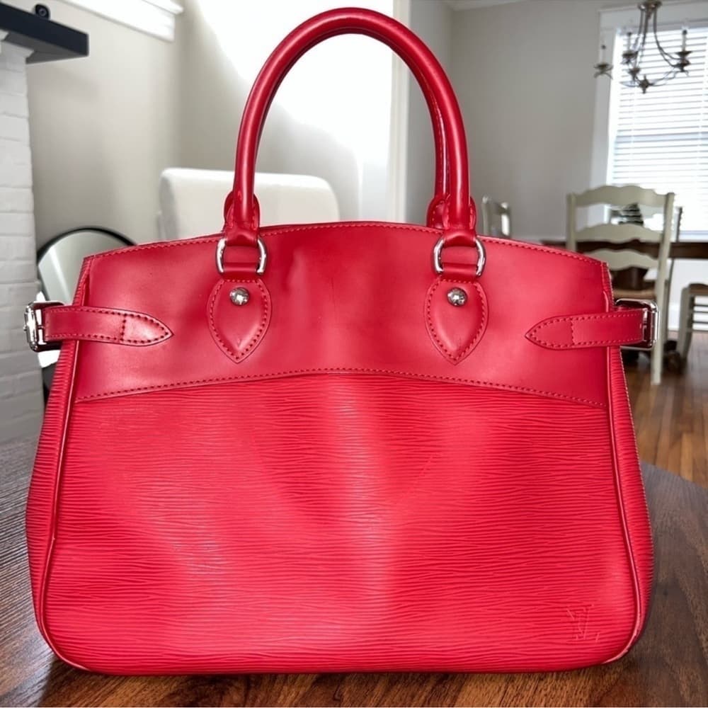 Authentic Louis Vuitton Passy tote bag red silver