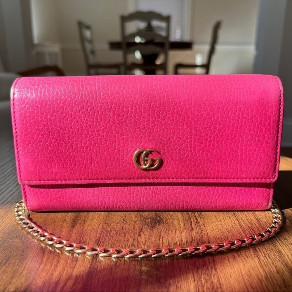 Authentic Gucci Marmont wallet on chain hot pink gold