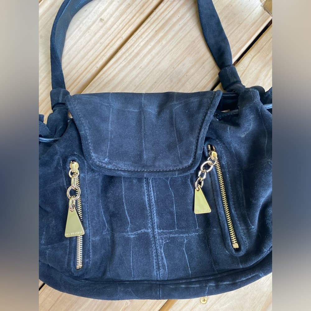 See by Chloe Cherry two way Suede shoulder bag black gold alligator