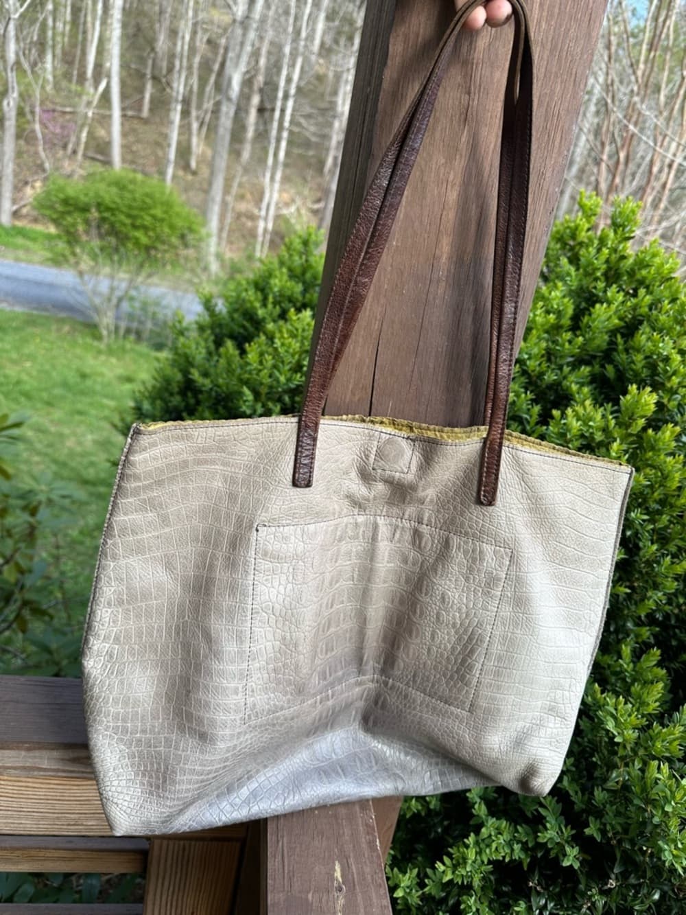 B May Crocodile embossed leather large tote grey
