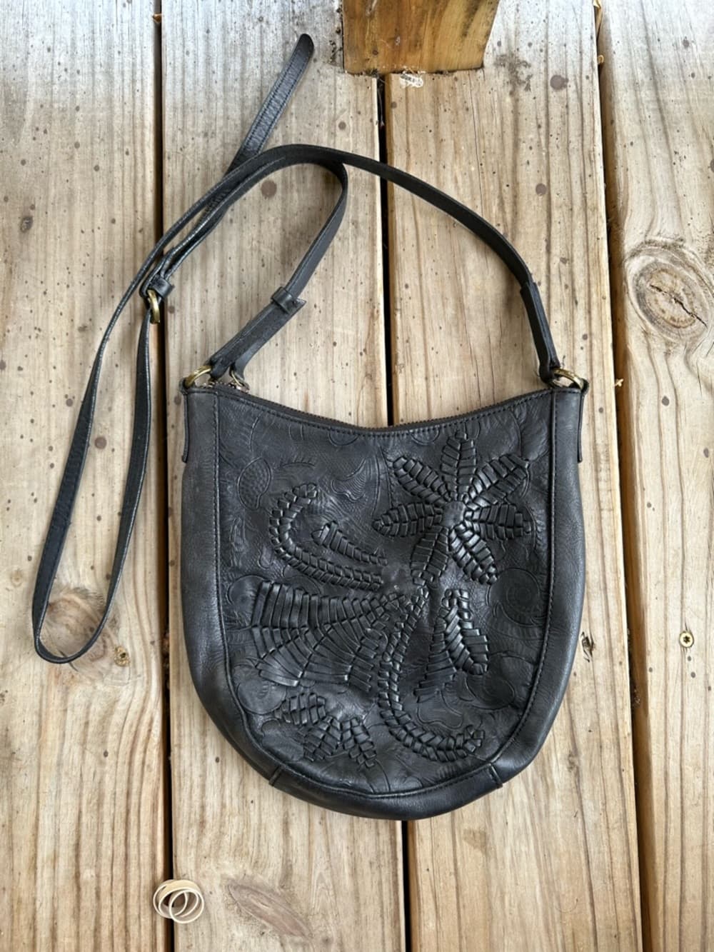 Vintage Y2K Lucky Brand leather bohemian crossbody bag black