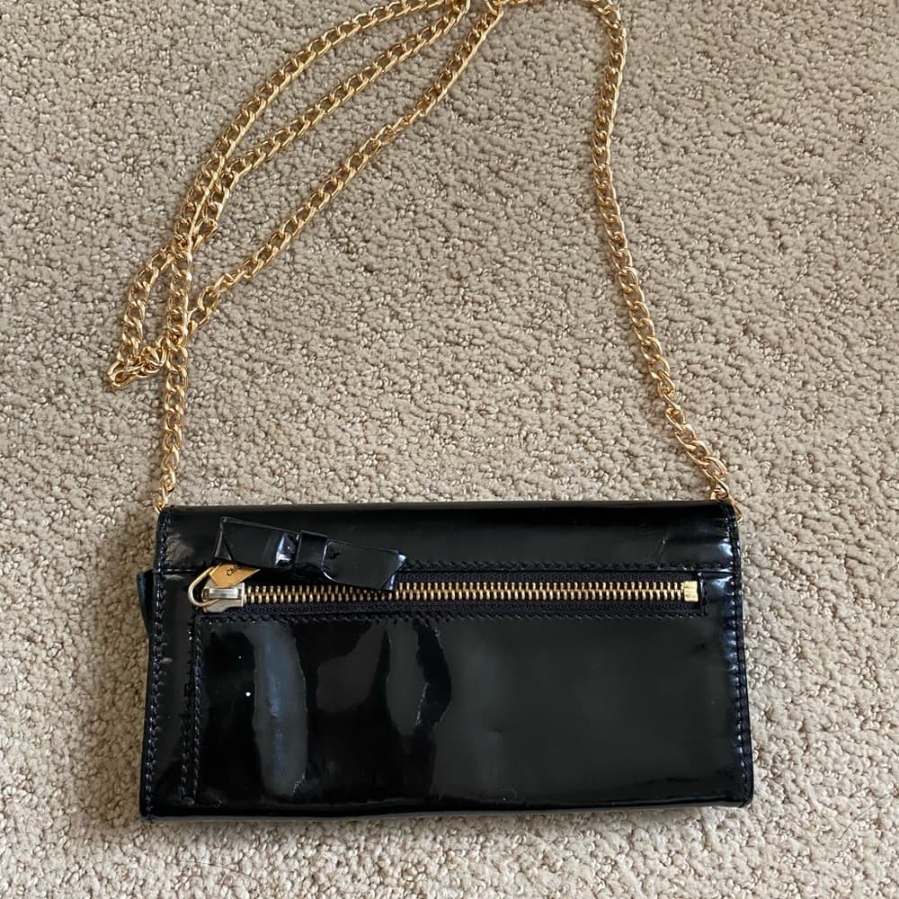 Chloe Eclipse black patent leather wallet on chain gold crossbody