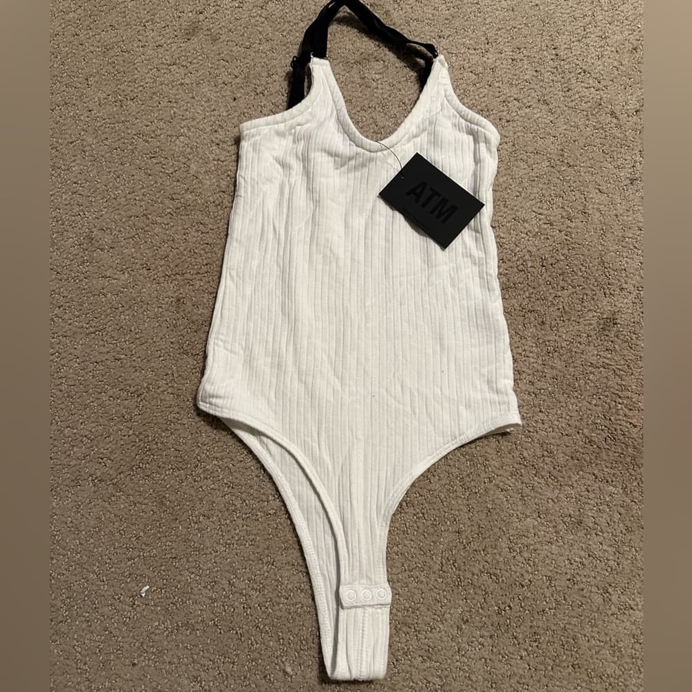 NWT ATM ANTHONY THOMAS MELILLO Micro Modal Crossback Bodysuit Size XS White