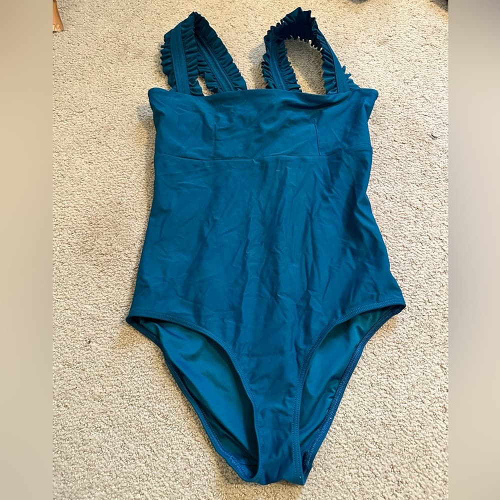 Ephemera one piece ruffle swimsuit teal