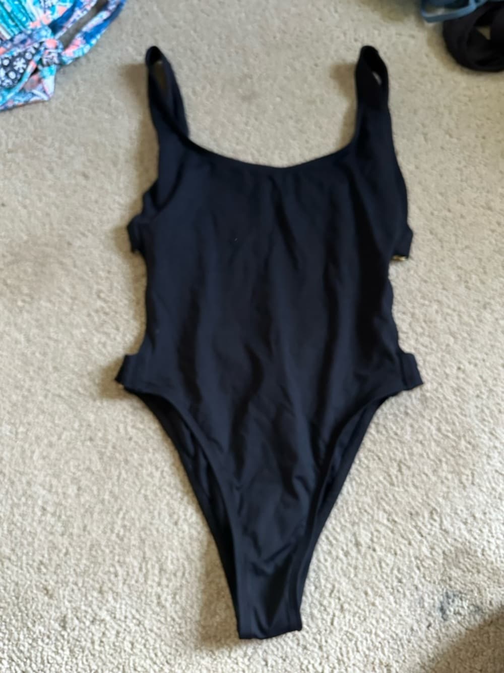 NWOT L*Space Mayra side cutout one piece swimsuit black gold