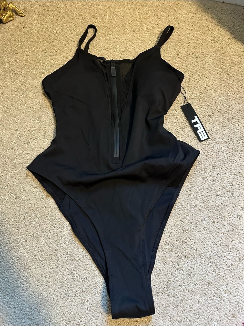 NWT TA3 Hi Cut Zippy one piece swimsuit black large