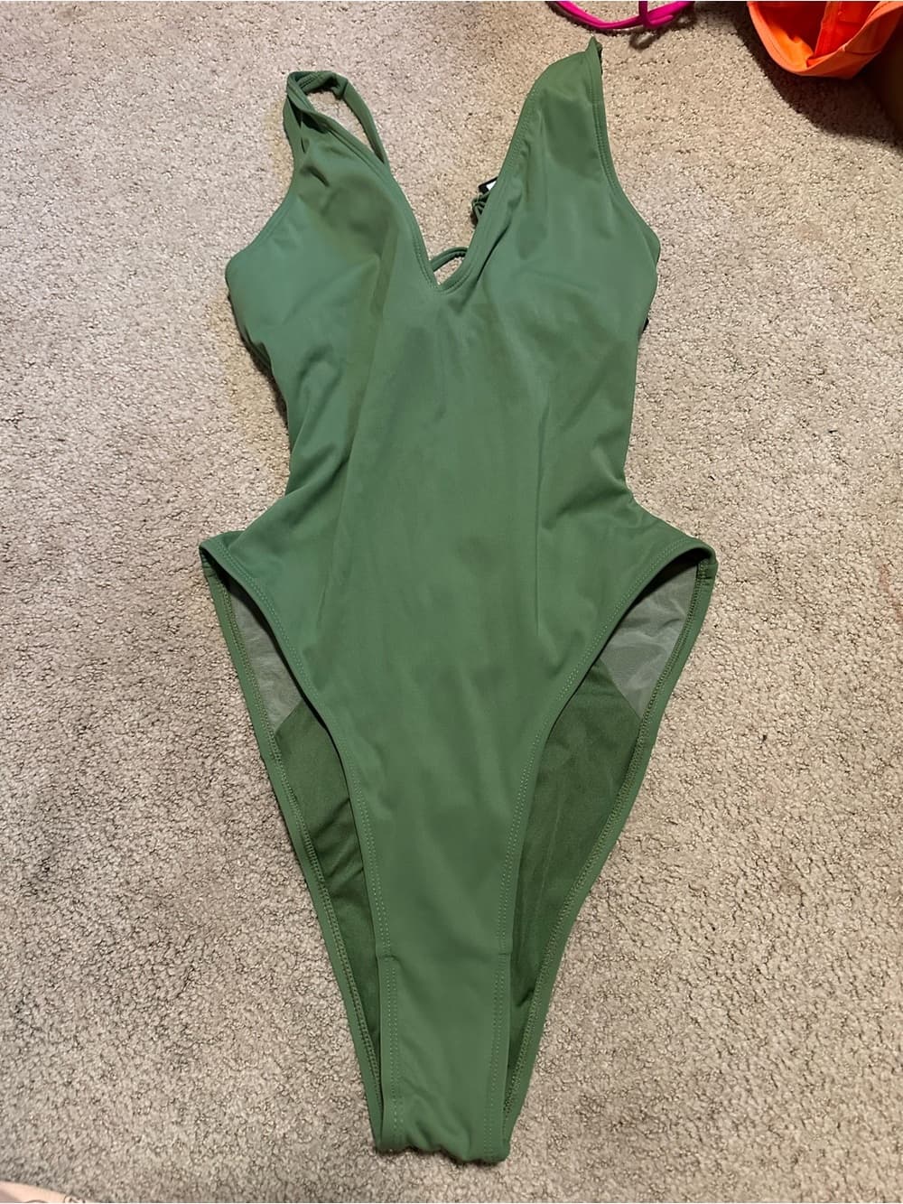 NWT TA3 Hi Cut Plungey 3.0 one piece swimsuit Army Green large short
