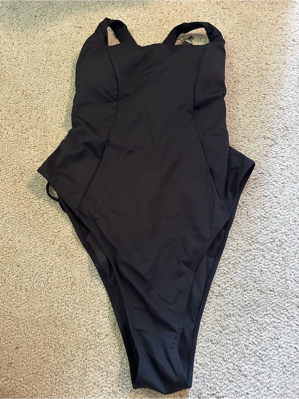 NWT TA3 Squarey hi cut one piece swimsuit black large regular