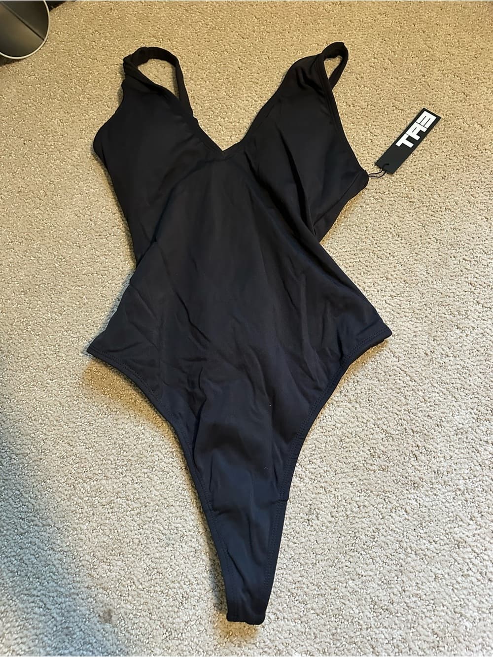 NWT TA3 Plungey Thong one piece swimsuit black small