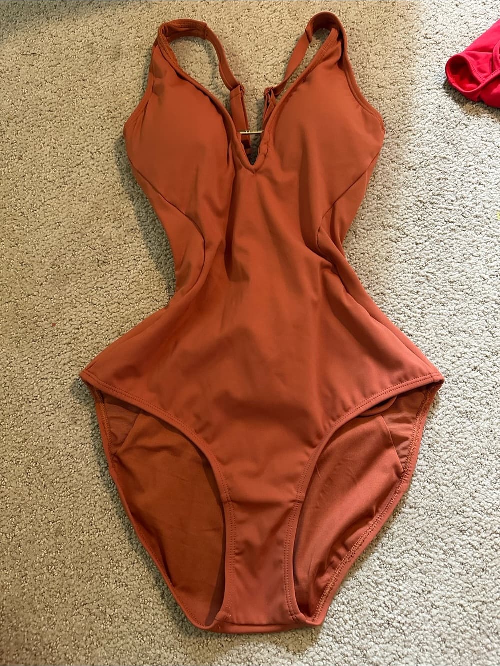 NWOT TA3 Plungey Triangle one piece swimsuit Baked Clay extra small