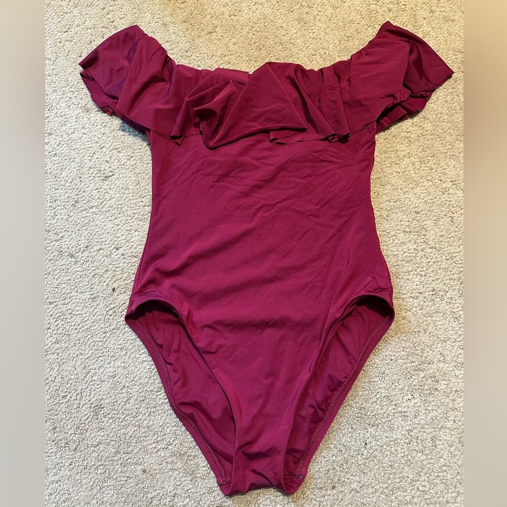 Trina Turk off shoulder one piece swimsuit merlot